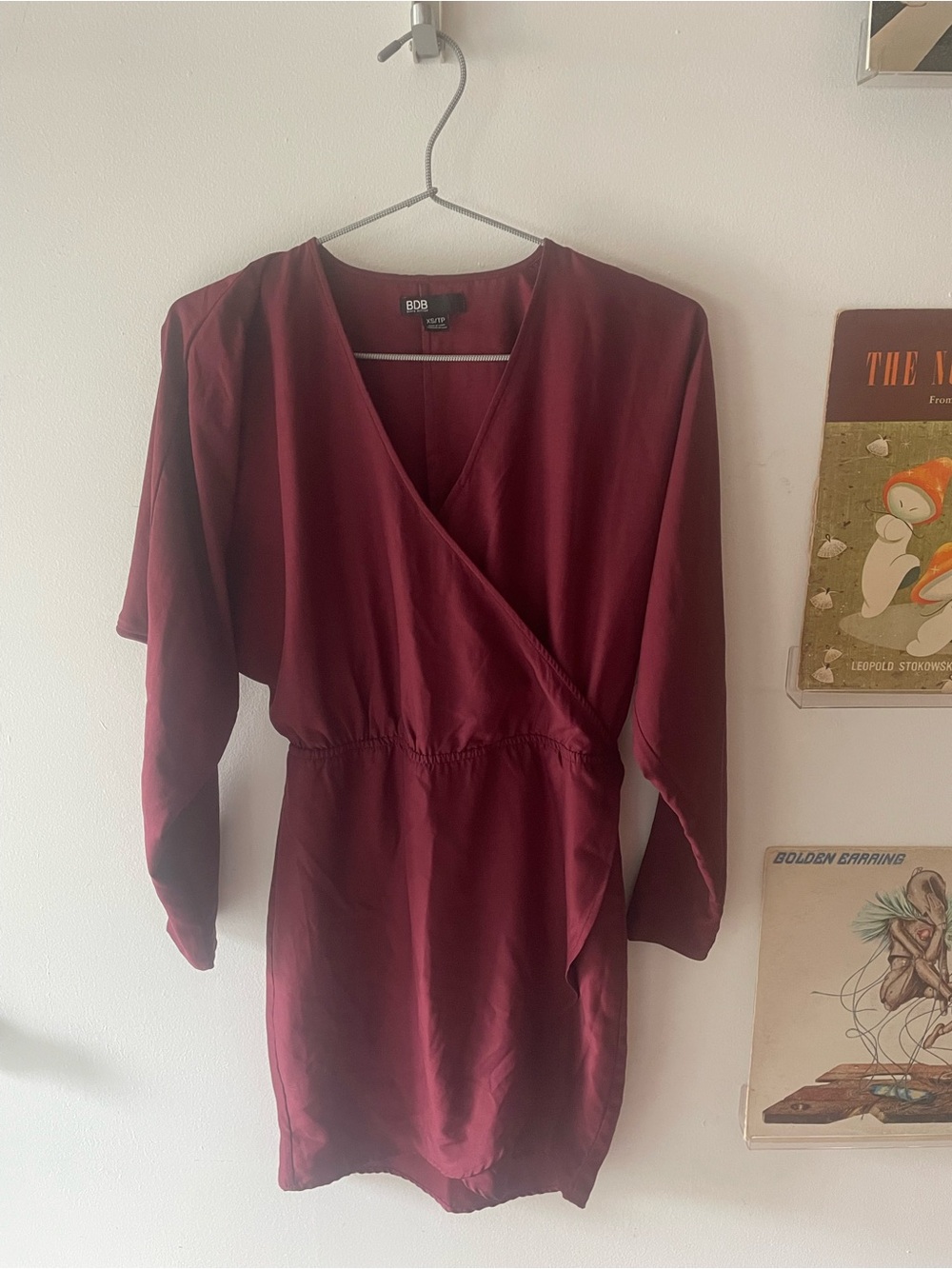 BDB Burgundy Long Sleeve Wrap Dress